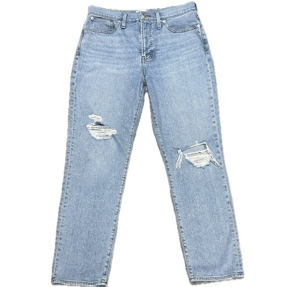 👖🕶️ MADEWELL High Rise Distressed Knee Jeans | Light Wash Slim Cut | Women’s 29 - Picture 1 of 5